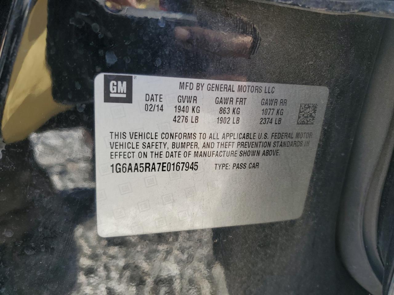 2014 Cadillac Ats VIN: 1G6AA5RA7E0167945 Lot: 93022175