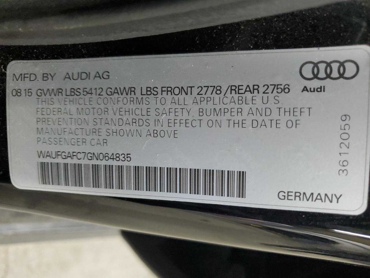 2016 Audi A6 Premium Plus VIN: WAUFGAFC7GN064835 Lot: 93263125