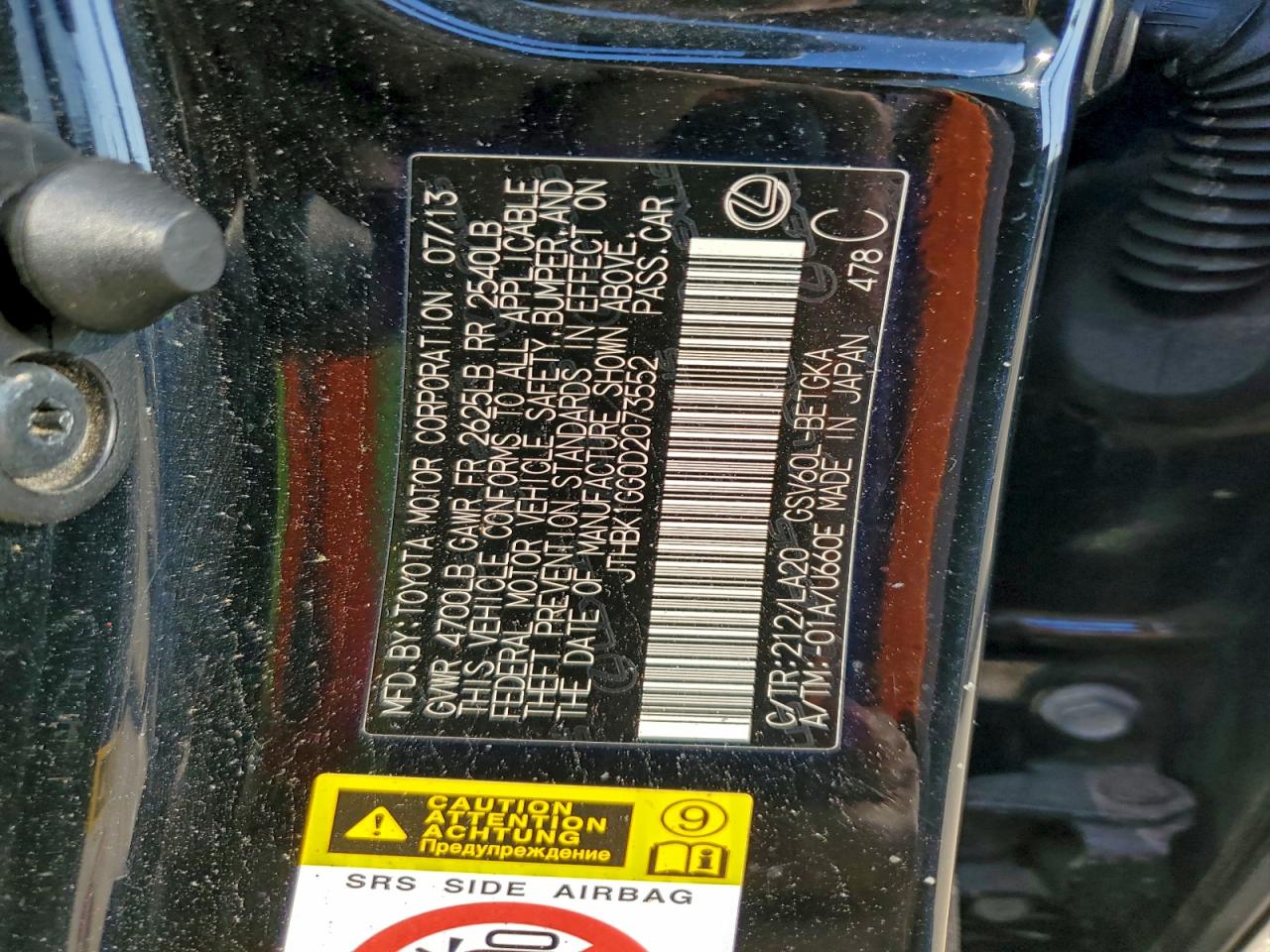 2013 Lexus Es 350 VIN: JTHBK1GG0D2073552 Lot: 94137785