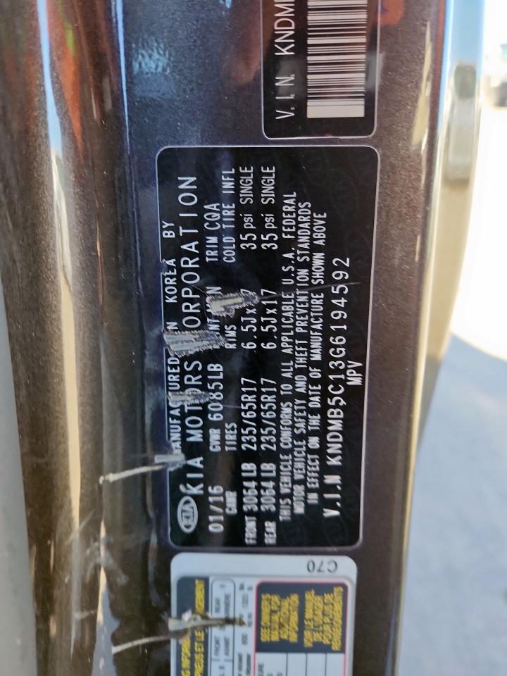 2016 Kia Sedona Lx VIN: KNDMB5C13G6194592 Lot: 91851375