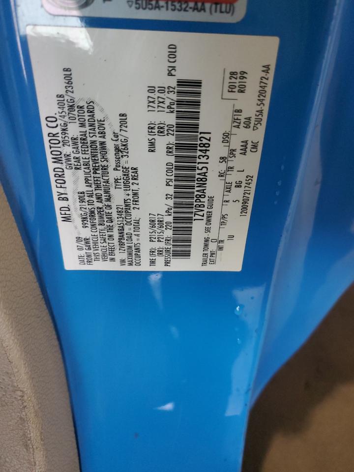 2010 Ford Mustang VIN: 1ZVBP8AN8A5134821 Lot: 93409495