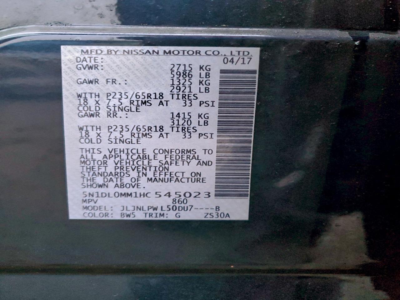 2017 Infiniti Qx60 VIN: 5N1DL0MM1HC545023 Lot: 94083185