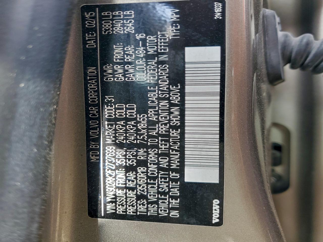 2015 Volvo Xc60 T6 Premier VIN: YV4902RK2F2737699 Lot: 93492635