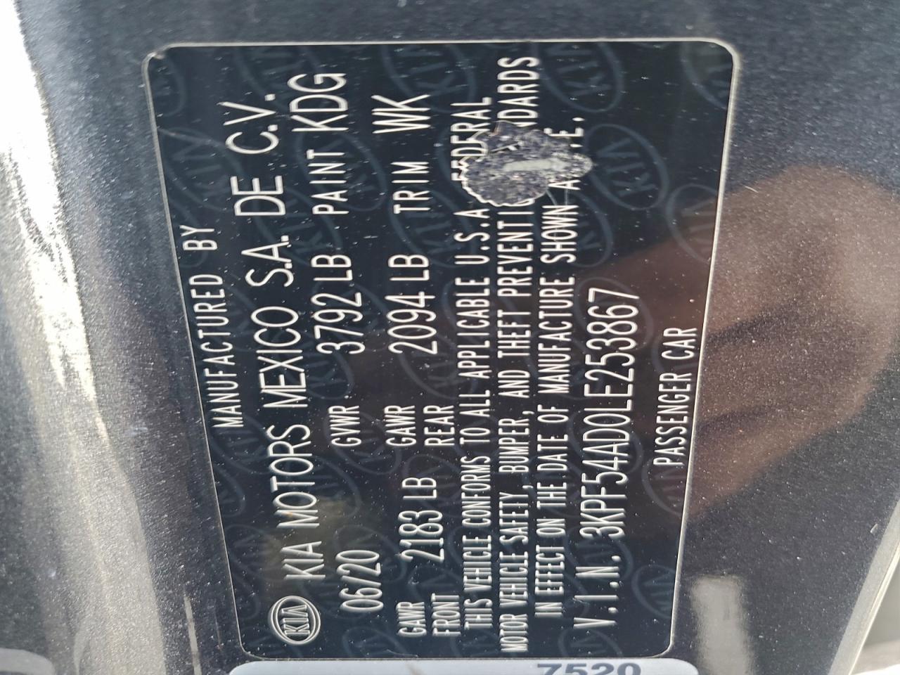 2020 Kia Forte Ex VIN: 3KPF54AD0LE253867 Lot: 93601065