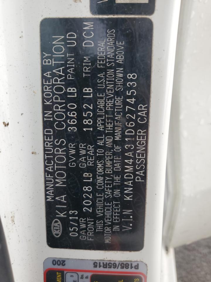 2013 Kia Rio Lx VIN: KNADM4A31D6274538 Lot: 92027665