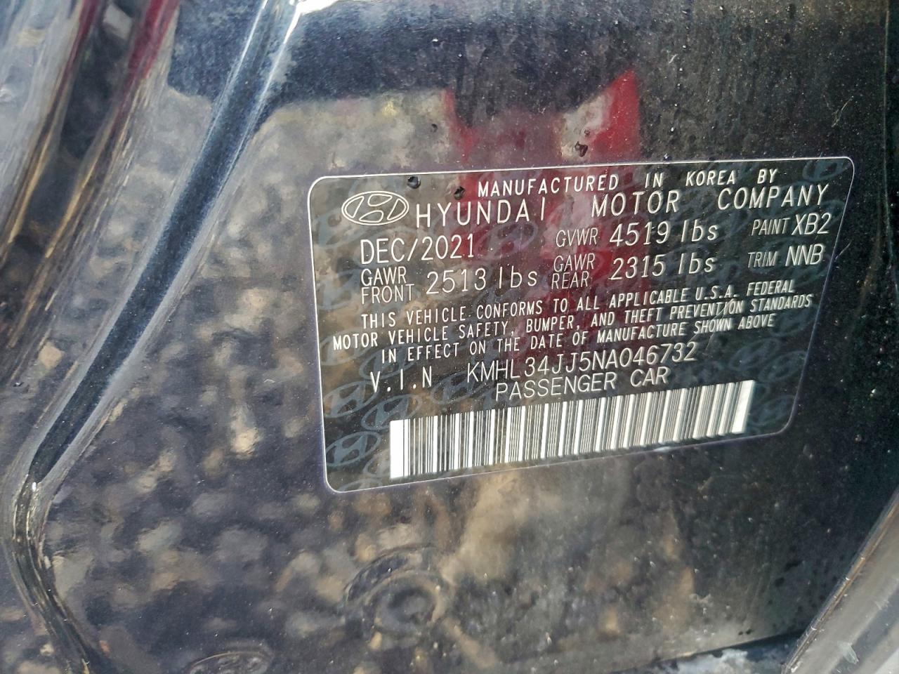 2022 Hyundai Sonata Hybrid VIN: KMHL34JJ5NA046732 Lot: 91863095