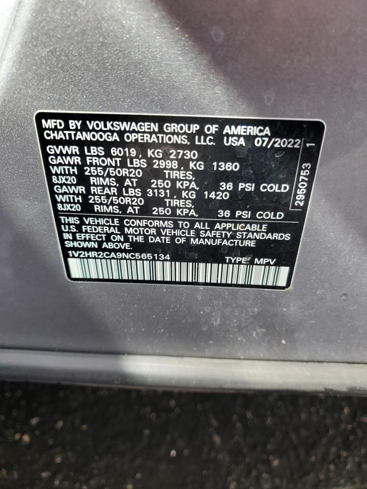 2022 Volkswagen Atlas Se VIN: 1V2HR2CA9NC565134 Lot: 93276455