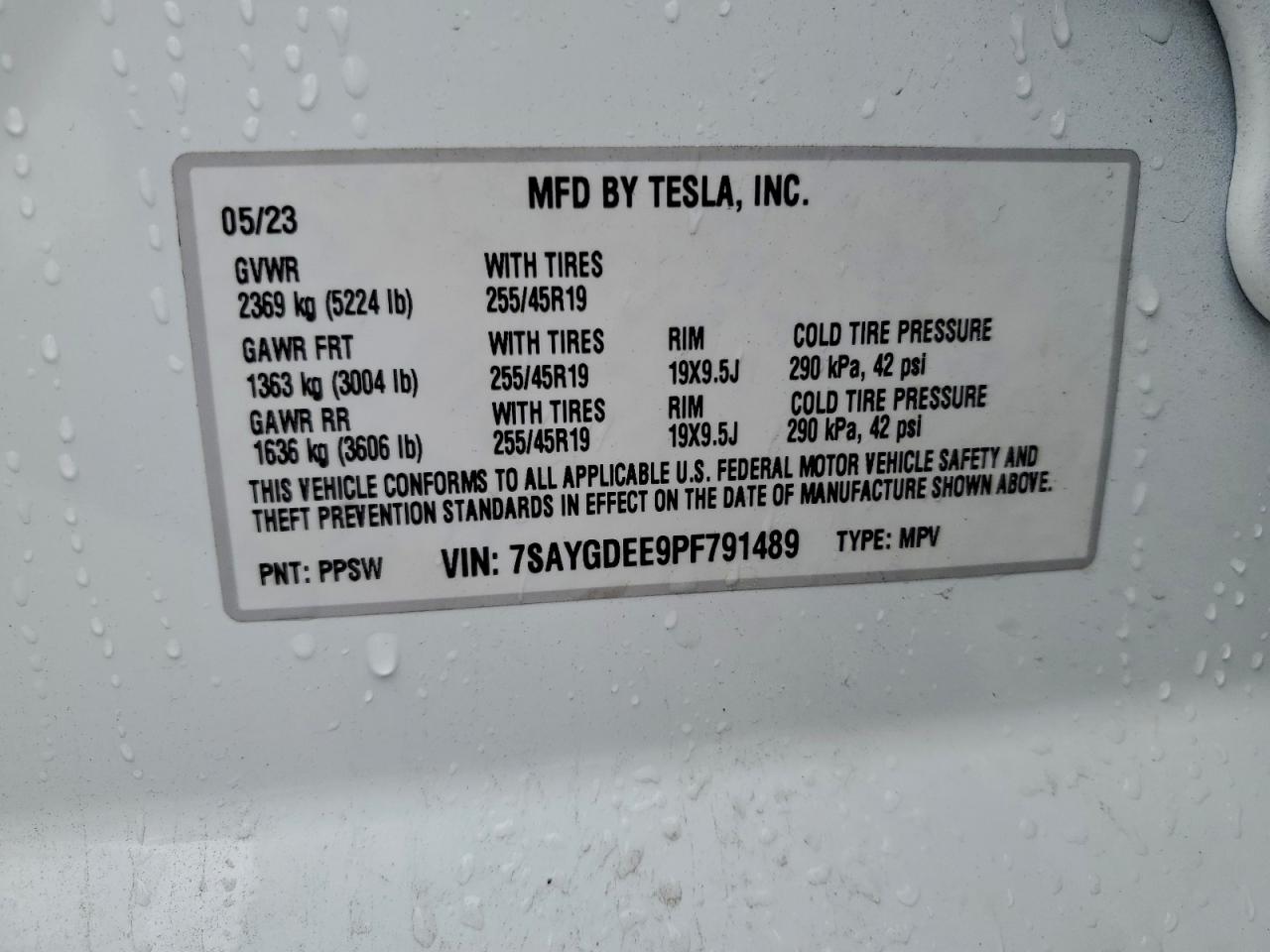 2023 Tesla Model Y VIN: 7SAYGDEE9PF791489 Lot: 94097285