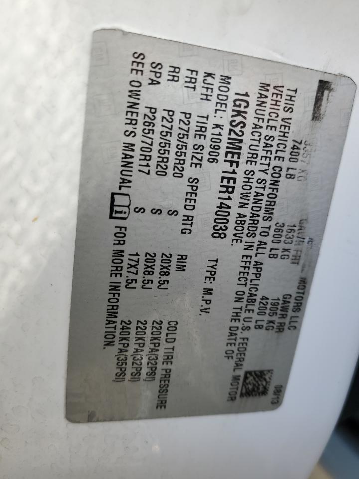 2014 GMC Yukon Xl Denali VIN: 1GKS2MEF1ER140038 Lot: 91318595