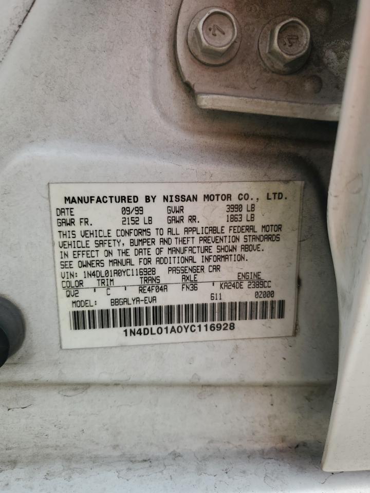 2000 Nissan Altima Xe VIN: 1N4DL01A0YC116928 Lot: 91193795