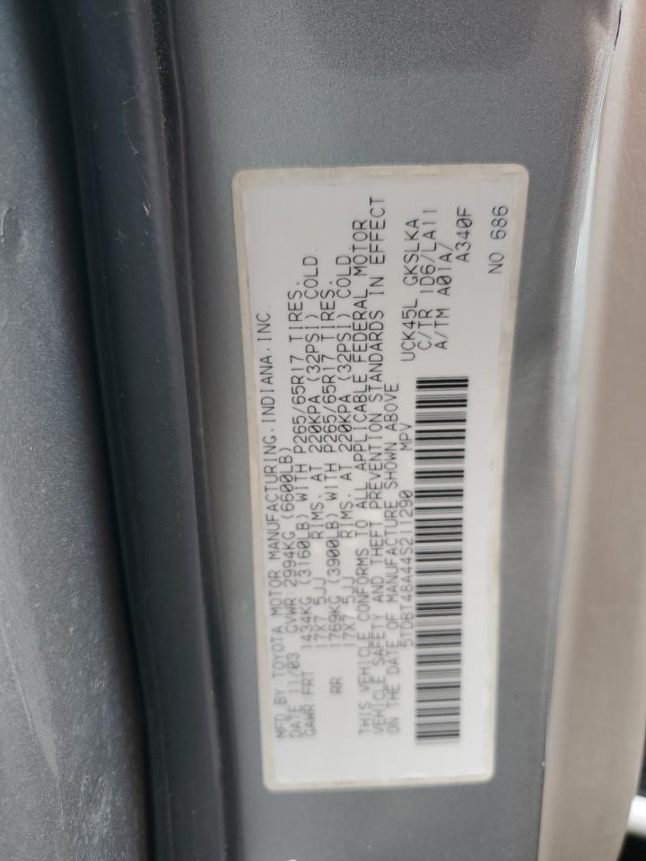 2004 Toyota Sequoia Limited VIN: 5TDBT48A44S211290 Lot: 93288355