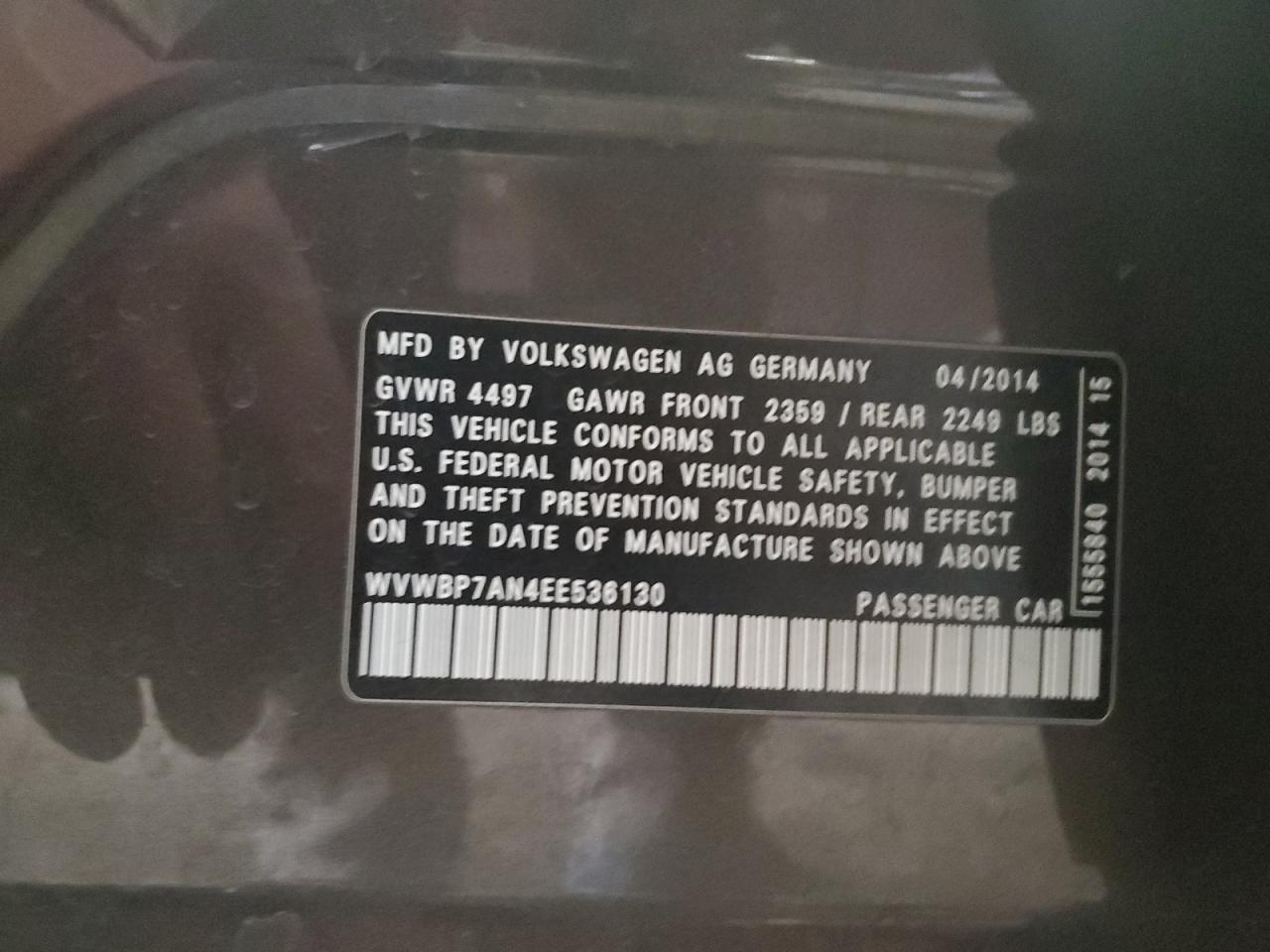 2014 Volkswagen Cc Sport VIN: WVWBP7AN4EE536130 Lot: 92249135