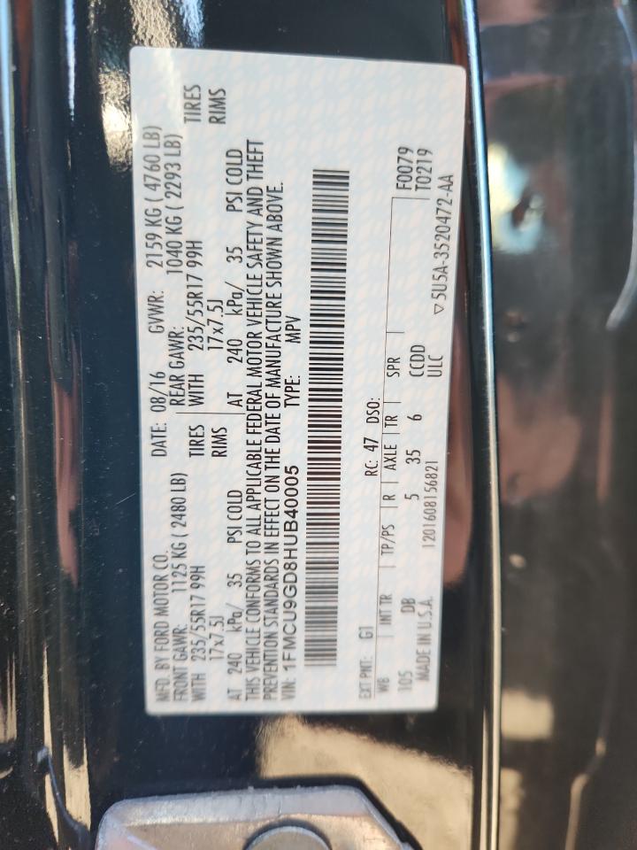 2017 Ford Escape Se VIN: 1FMCU9GD8HUB40005 Lot: 93667455