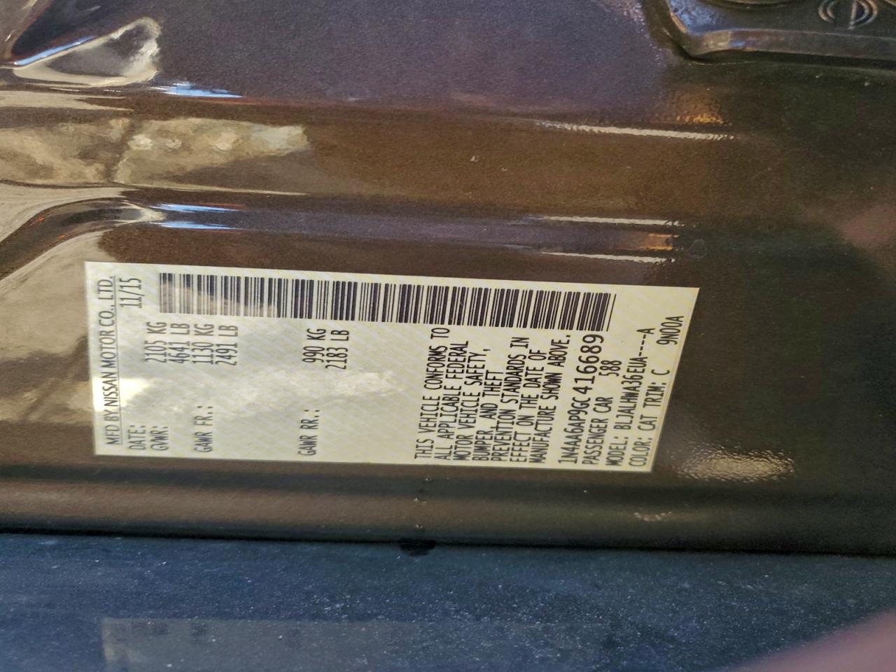 2016 Nissan Maxima 3.5S VIN: 1N4AA6AP9GC416689 Lot: 94179015