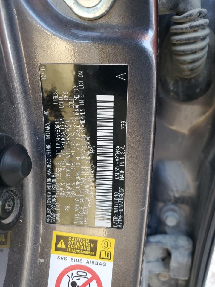 2014 Toyota Highlander Xle VIN: 5TDJKRFH1ES019757 Lot: 90703805