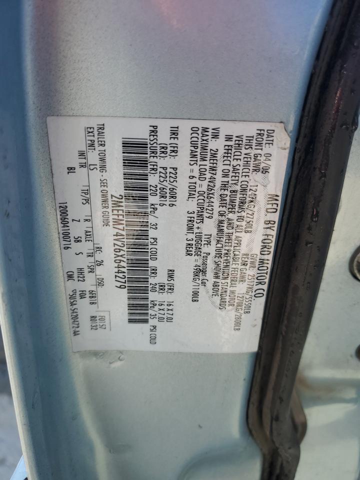 2006 Mercury Grand Marquis Gs VIN: 2MEFM74V26X644279 Lot: 91687835