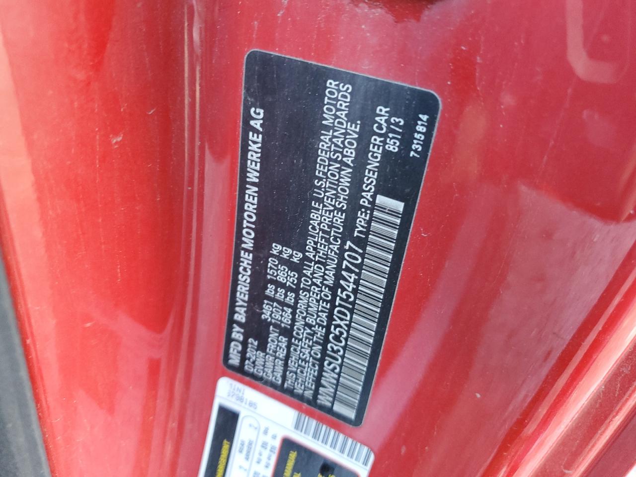 2013 Mini Cooper VIN: WMWSU3C5XDT544707 Lot: 91818925