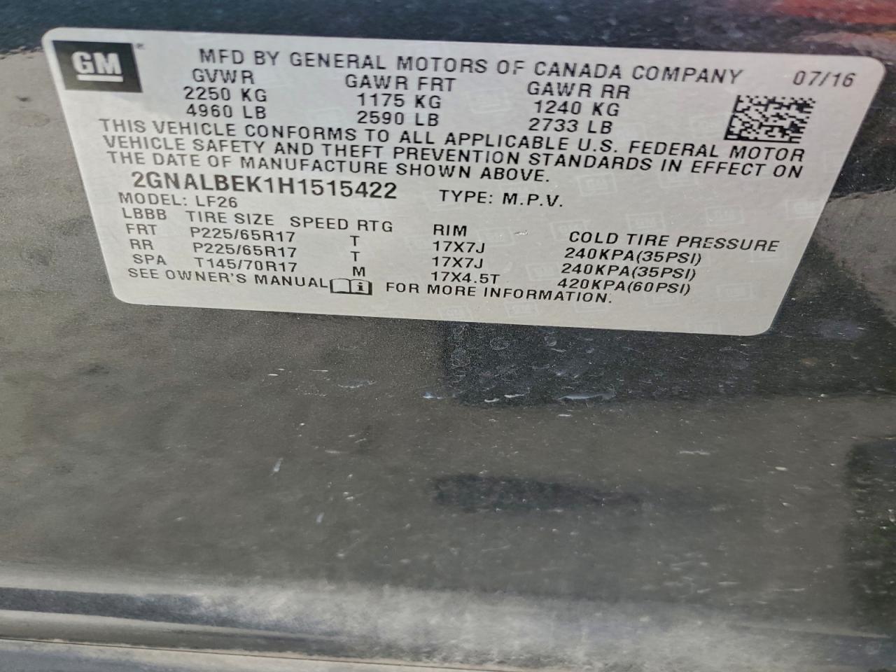 2017 Chevrolet Equinox Ls VIN: 2GNALBEK1H1515422 Lot: 94094285