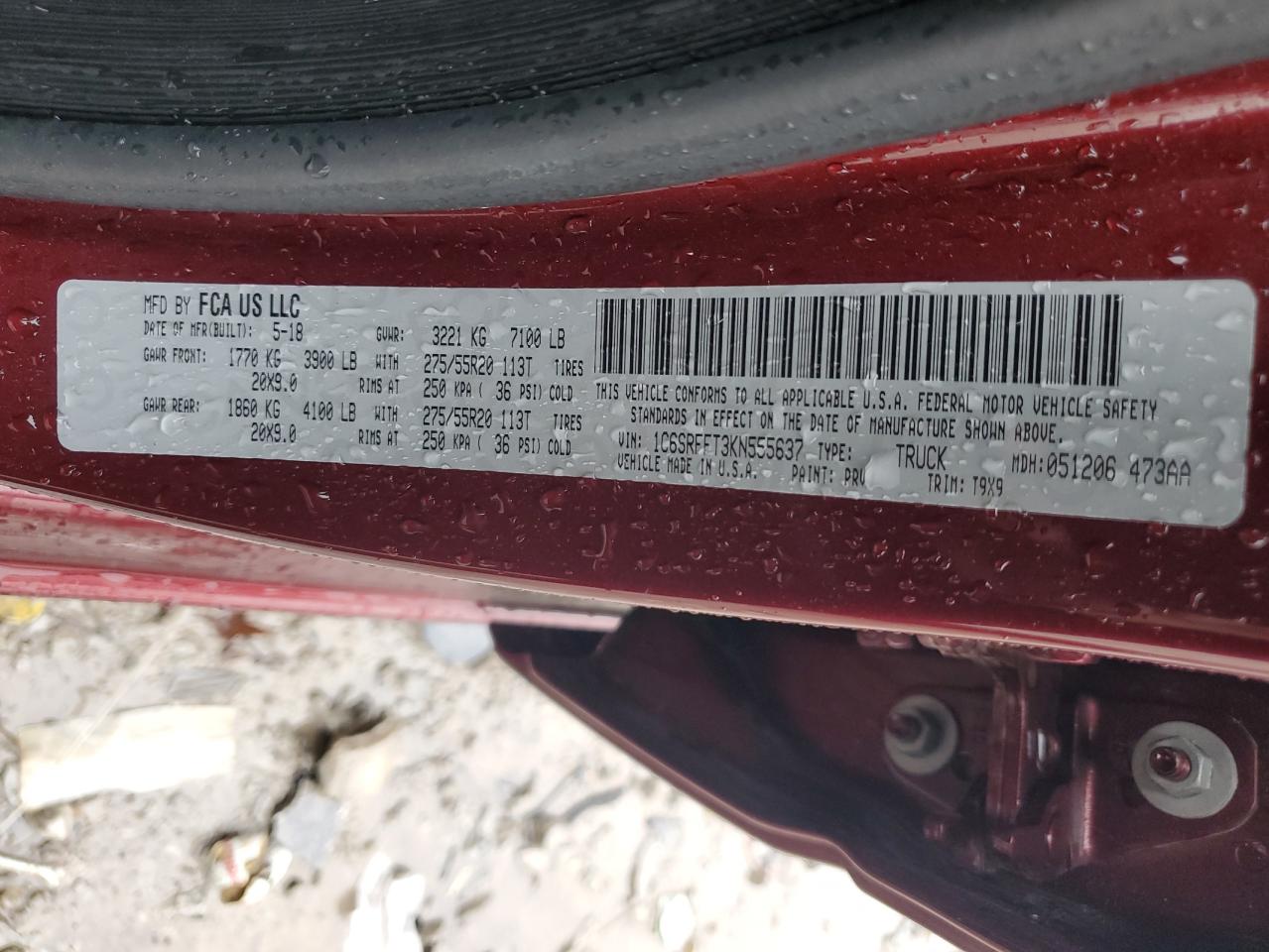 2019 Ram 1500 Big Horn/Lone Star VIN: 1C6SRFFT3KN555637 Lot: 92907415