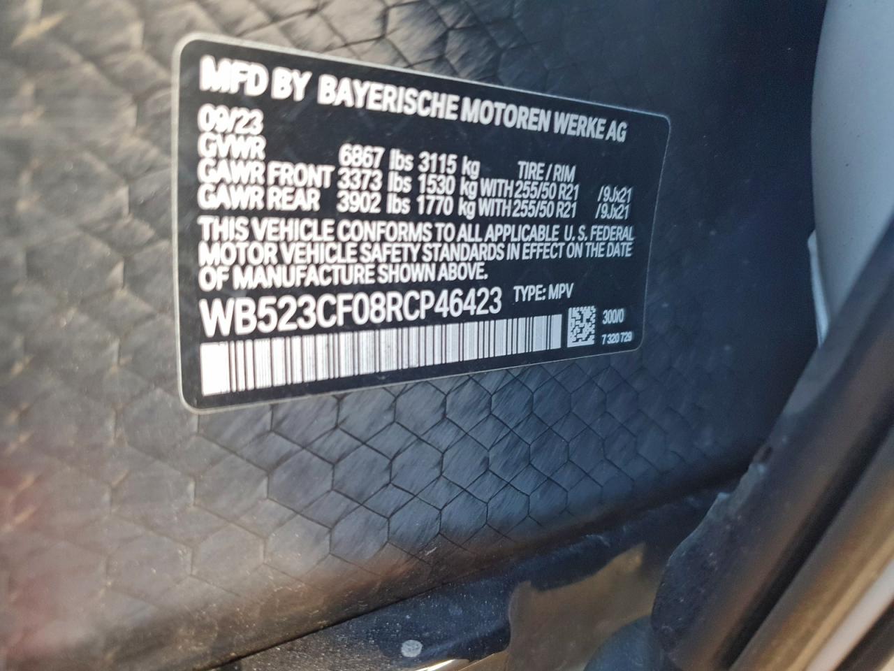 2024 BMW Ix xDrive50 VIN: WB523CF08RCP46423 Lot: 94304145