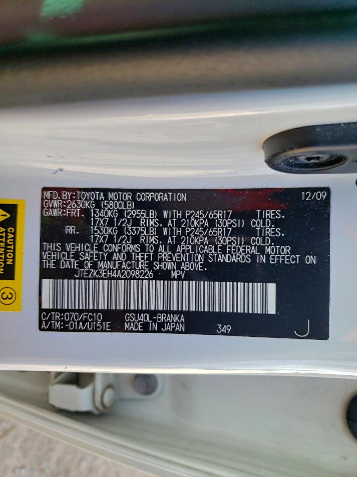 2010 Toyota Highlander VIN: JTEZK3EH4A2098226 Lot: 94431275