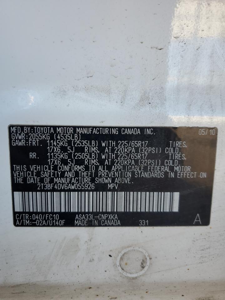 2010 Toyota Rav4 VIN: 2T3BF4DV6AW055926 Lot: 93717305