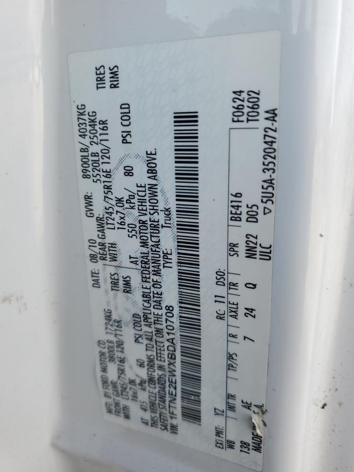 2011 Ford Econoline E250 Van VIN: 1FTNE2EWXBDA10708 Lot: 92175935