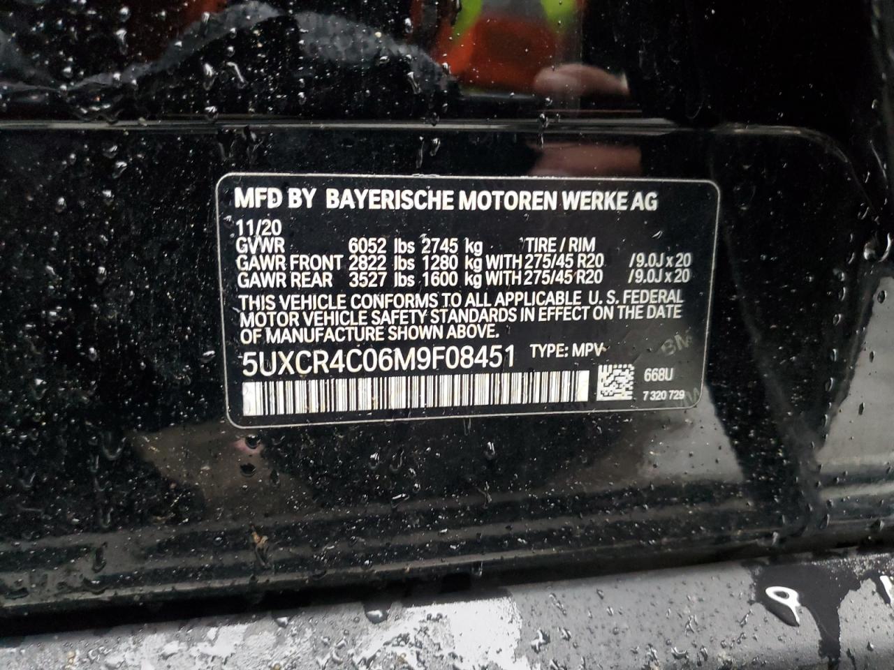 2021 BMW X5 Sdrive 40I VIN: 5UXCR4C06M9F08451 Lot: 93814565