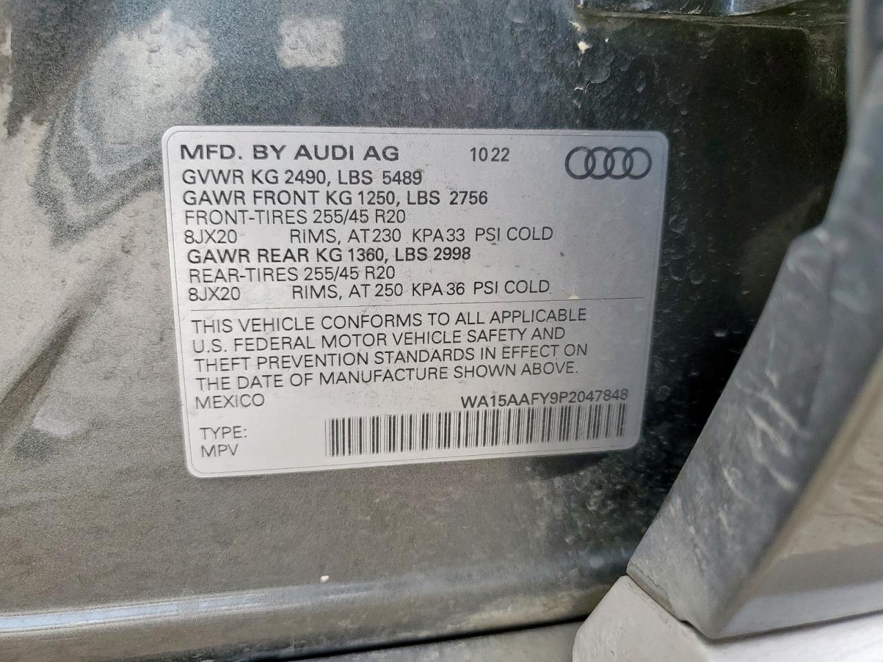 2023 Audi Q5 Sportback Prm Pls 45 VIN: WA15AAFY9P2047848 Lot: 92060015