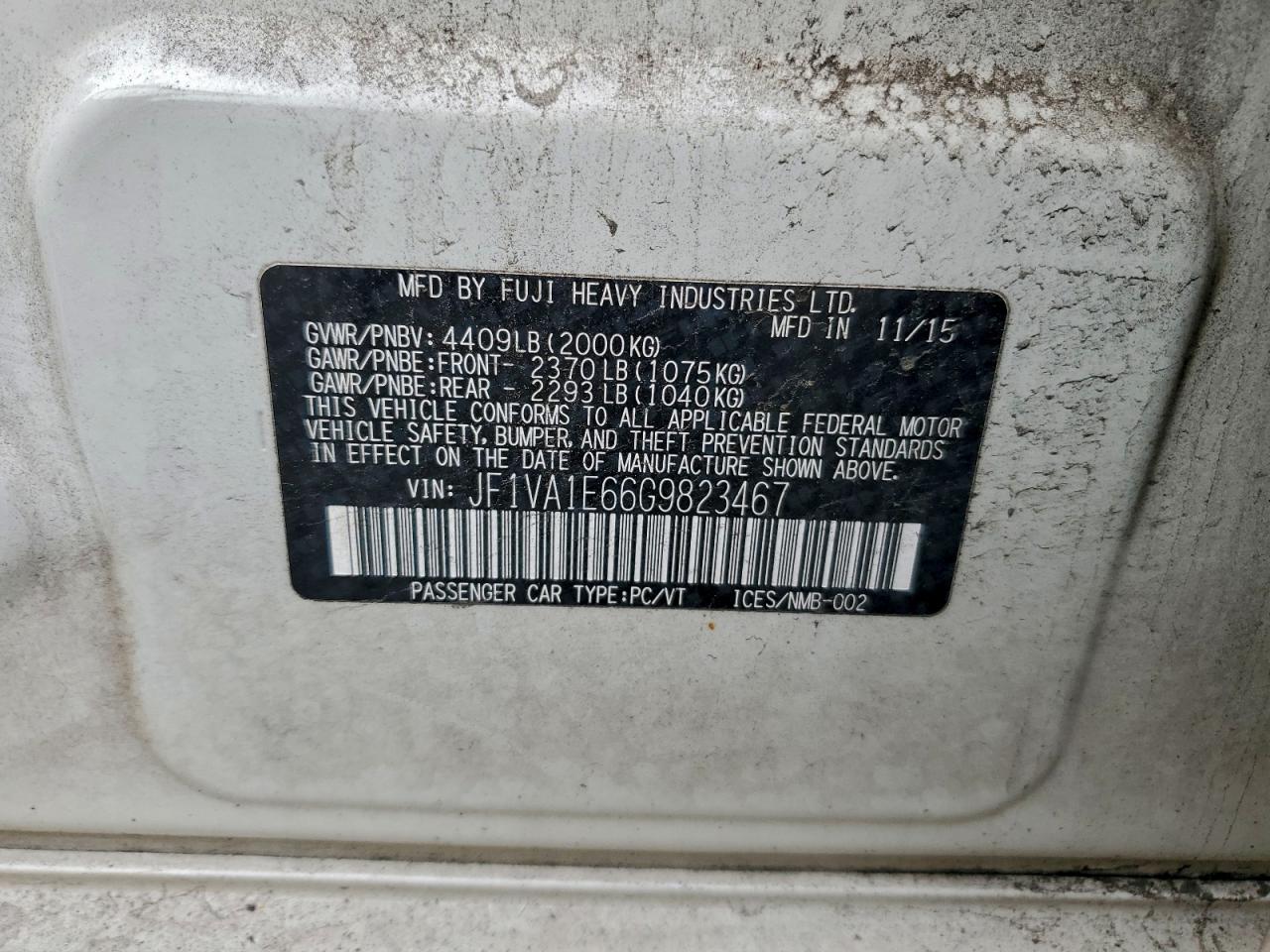 2016 Subaru Wrx Premium VIN: JF1VA1E66G9823467 Lot: 93252735