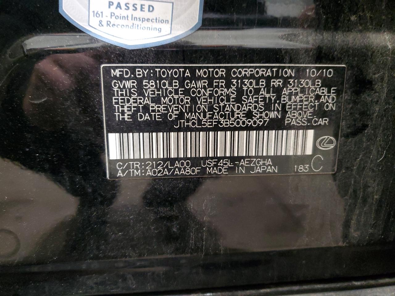 2011 Lexus Ls 460 VIN: JTHCL5EF3B5009097 Lot: 92892865