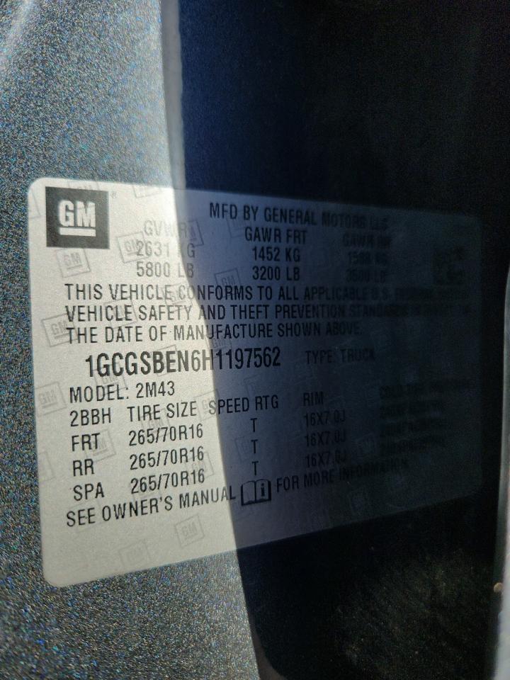 2017 Chevrolet Colorado VIN: 1GCGSBEN6H1197562 Lot: 92824855