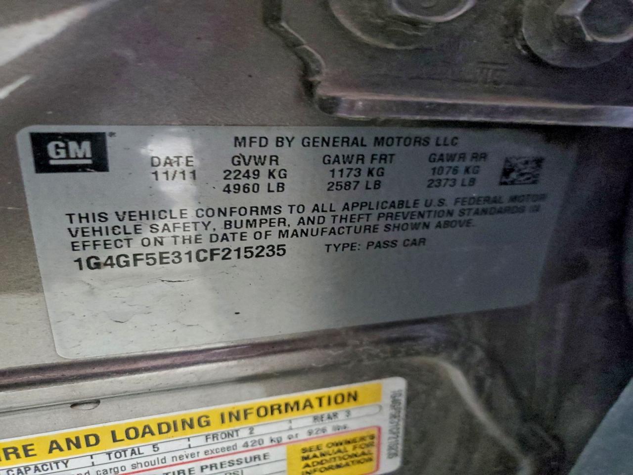 2012 Buick Lacrosse Premium VIN: 1G4GF5E31CF215235 Lot: 93848645