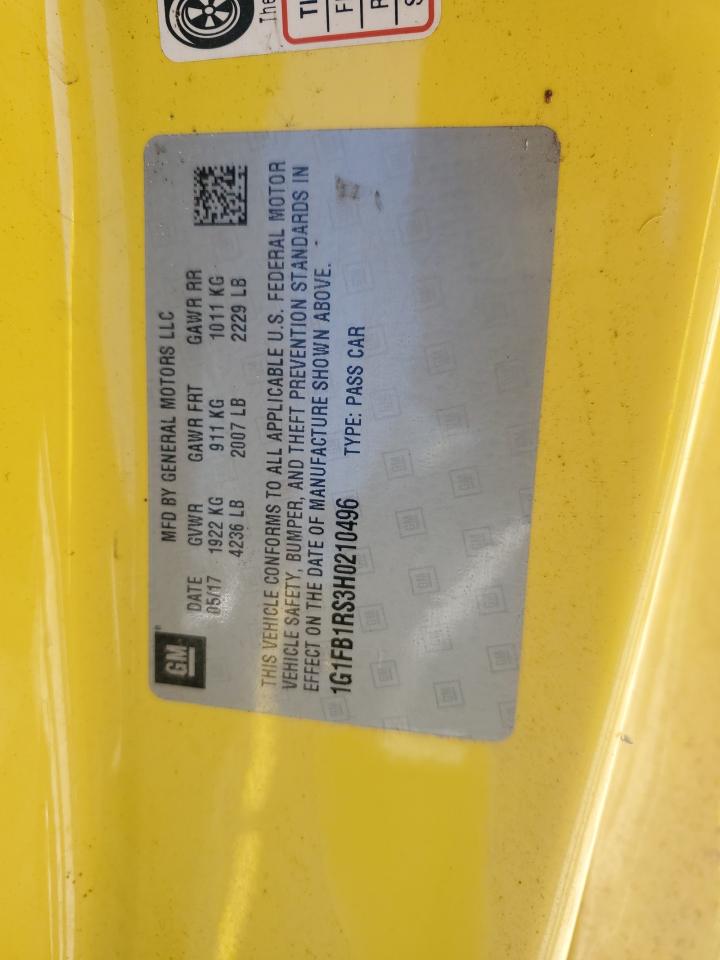 2017 Chevrolet Camaro Lt VIN: 1G1FB1RS3H0210496 Lot: 92827005