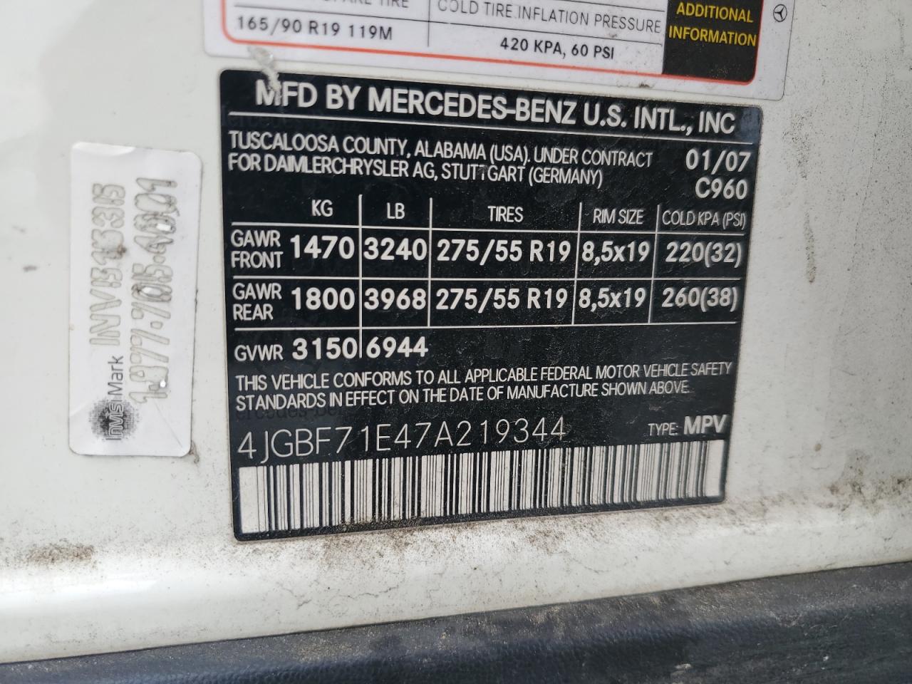 2007 Mercedes-Benz Gl 450 4Matic VIN: 4JGBF71E47A219344 Lot: 92130785