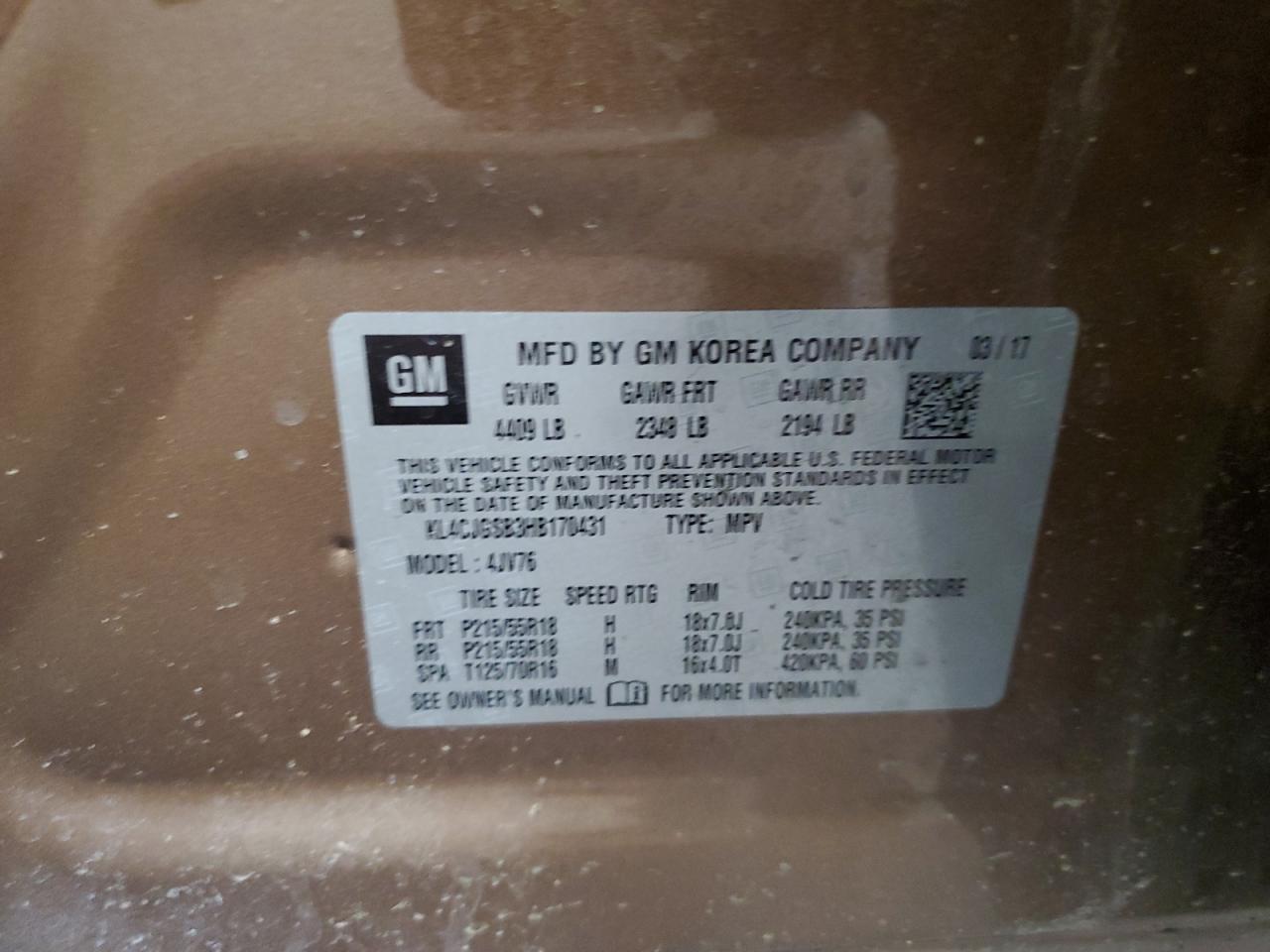 2017 Buick Encore Essence VIN: KL4CJGSB3HB170431 Lot: 91515285