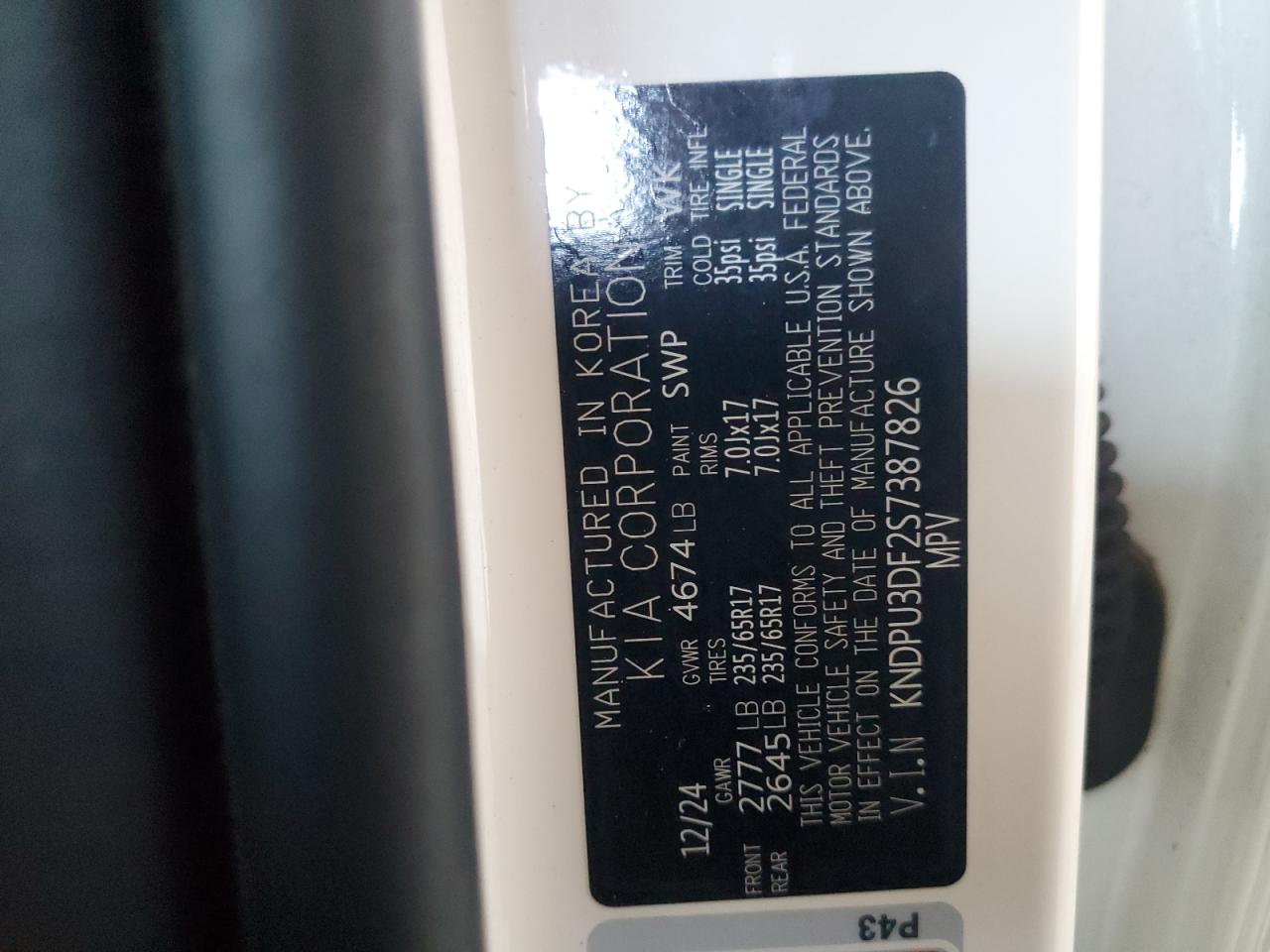 2025 Kia Sportage Lx VIN: KNDPU3DF2S7387826 Lot: 92256085