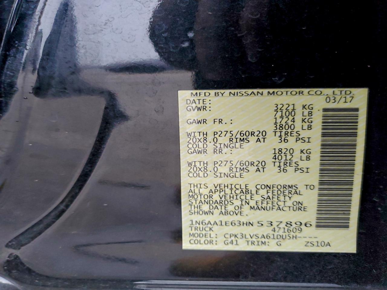 2017 Nissan Titan Sv VIN: 1N6AA1E63HN537896 Lot: 94153615