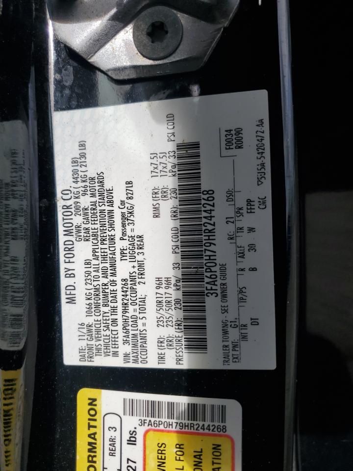 2017 Ford Fusion Se VIN: 3FA6P0H79HR244268 Lot: 90820655