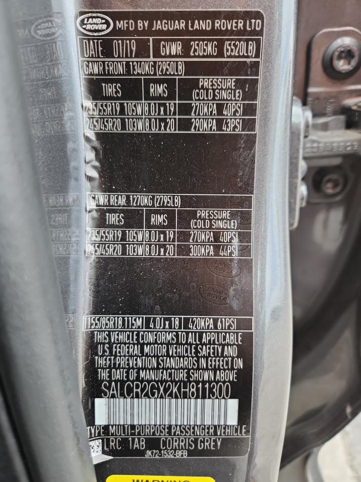 2019 Land Rover Discovery Sport Hse Dynamic VIN: SALCR2GX2KH811300 Lot: 92362565