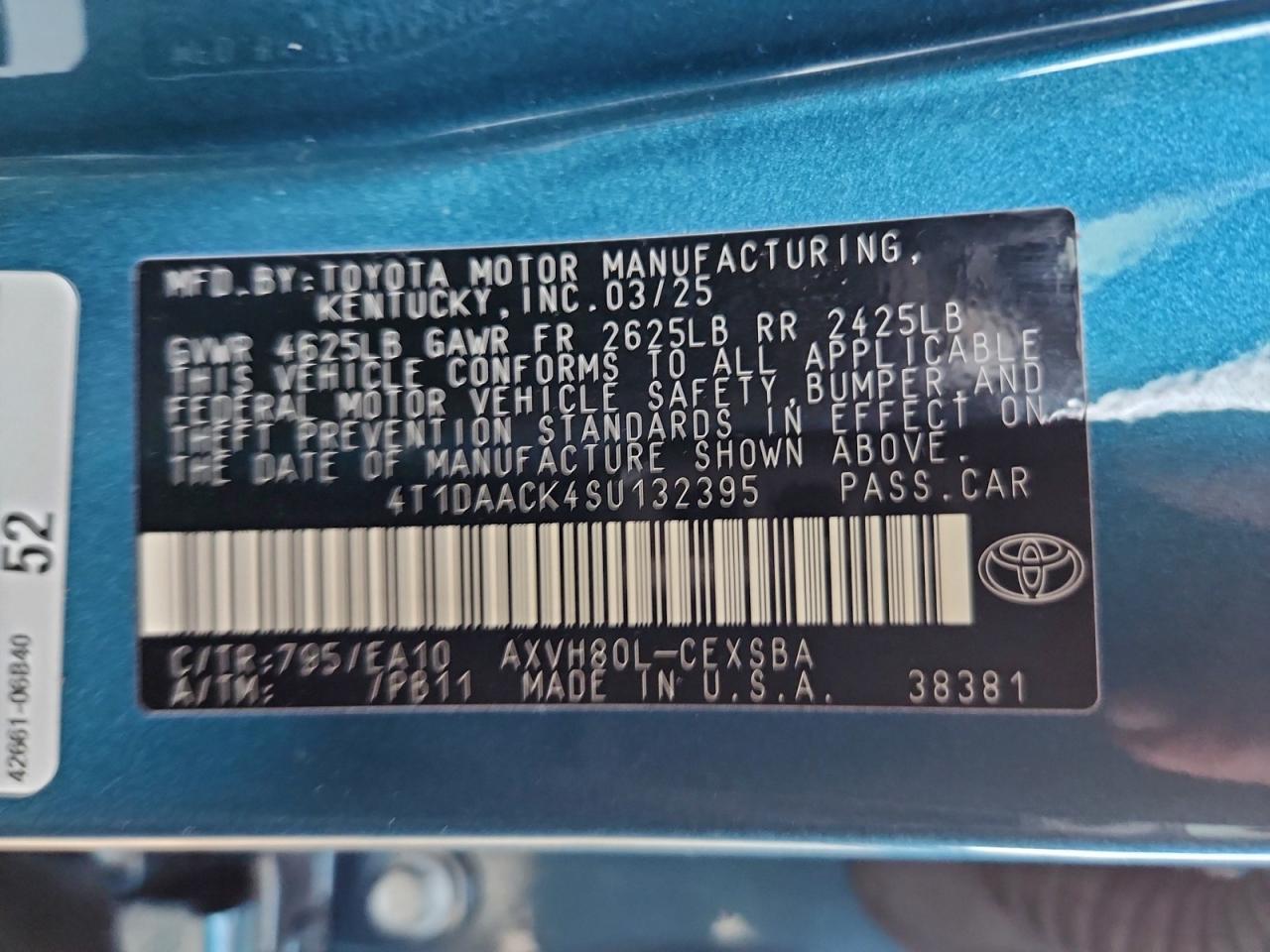 2025 Toyota Camry Xse VIN: 4T1DAACK4SU132395 Lot: 94598675