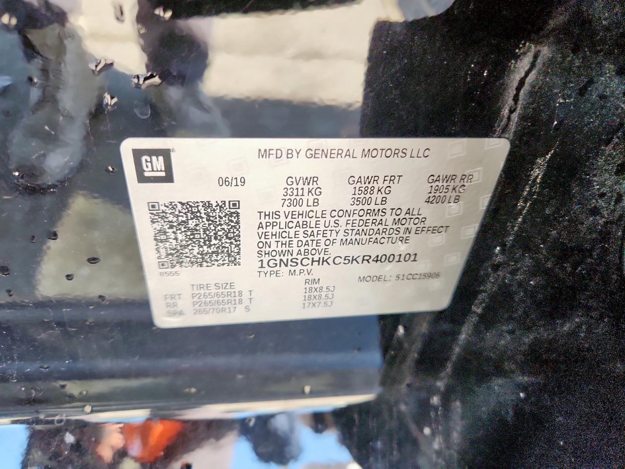 2019 Chevrolet Suburban C1500 Lt VIN: 1GNSCHKC5KR400101 Lot: 92127665