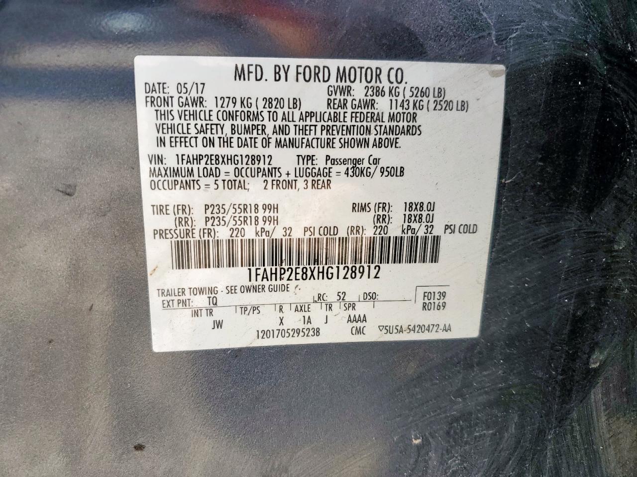 2017 Ford Taurus Sel VIN: 1FAHP2E8XHG128912 Lot: 93076465