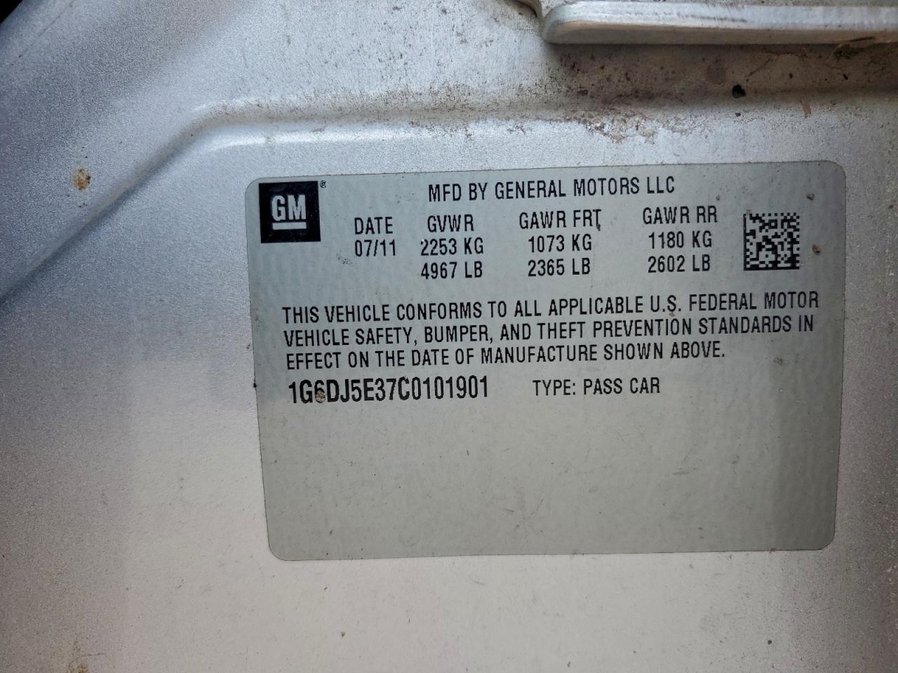 2012 Cadillac Cts Performance Collection VIN: 1G6DJ5E37C0101901 Lot: 93667345