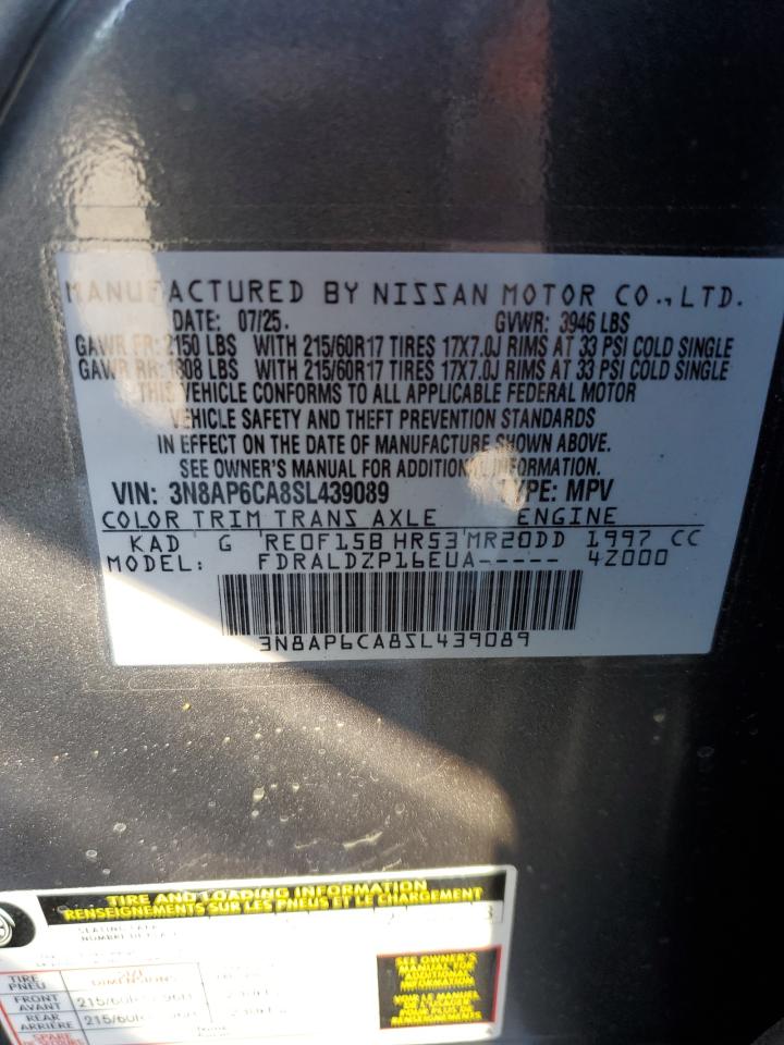 2025 Nissan Kicks Sv VIN: 3N8AP6CA8SL439089 Lot: 94088575