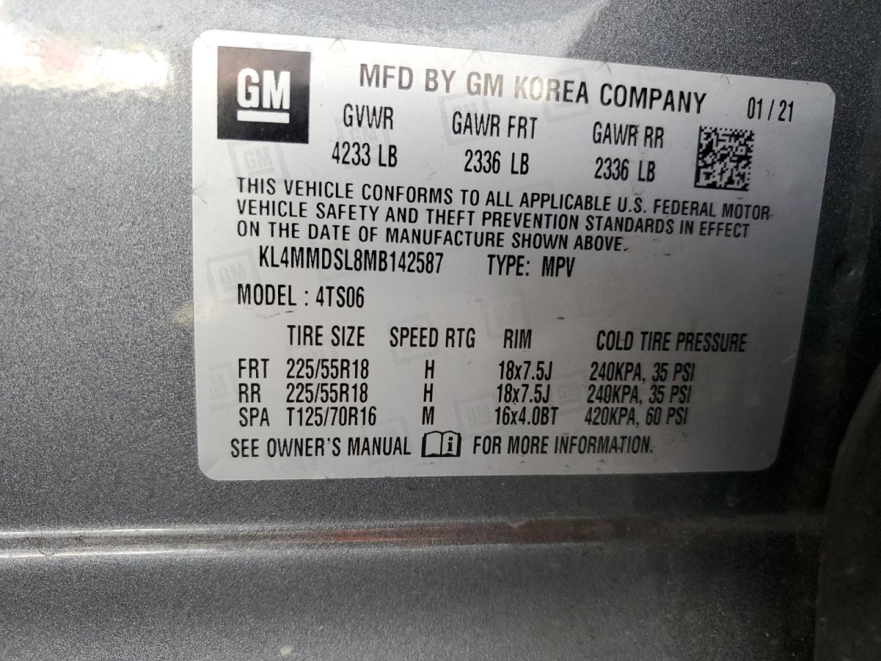 2021 Buick Encore Gx Select VIN: KL4MMDSL8MB142587 Lot: 90757455