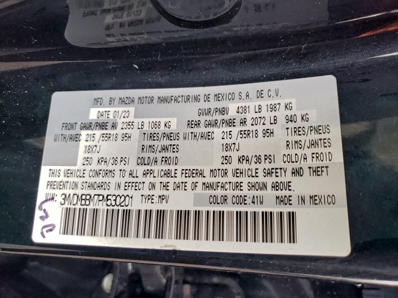 2023 Mazda Cx-30 Select VIN: 3MVDMBBM7PM530201 Lot: 94405905