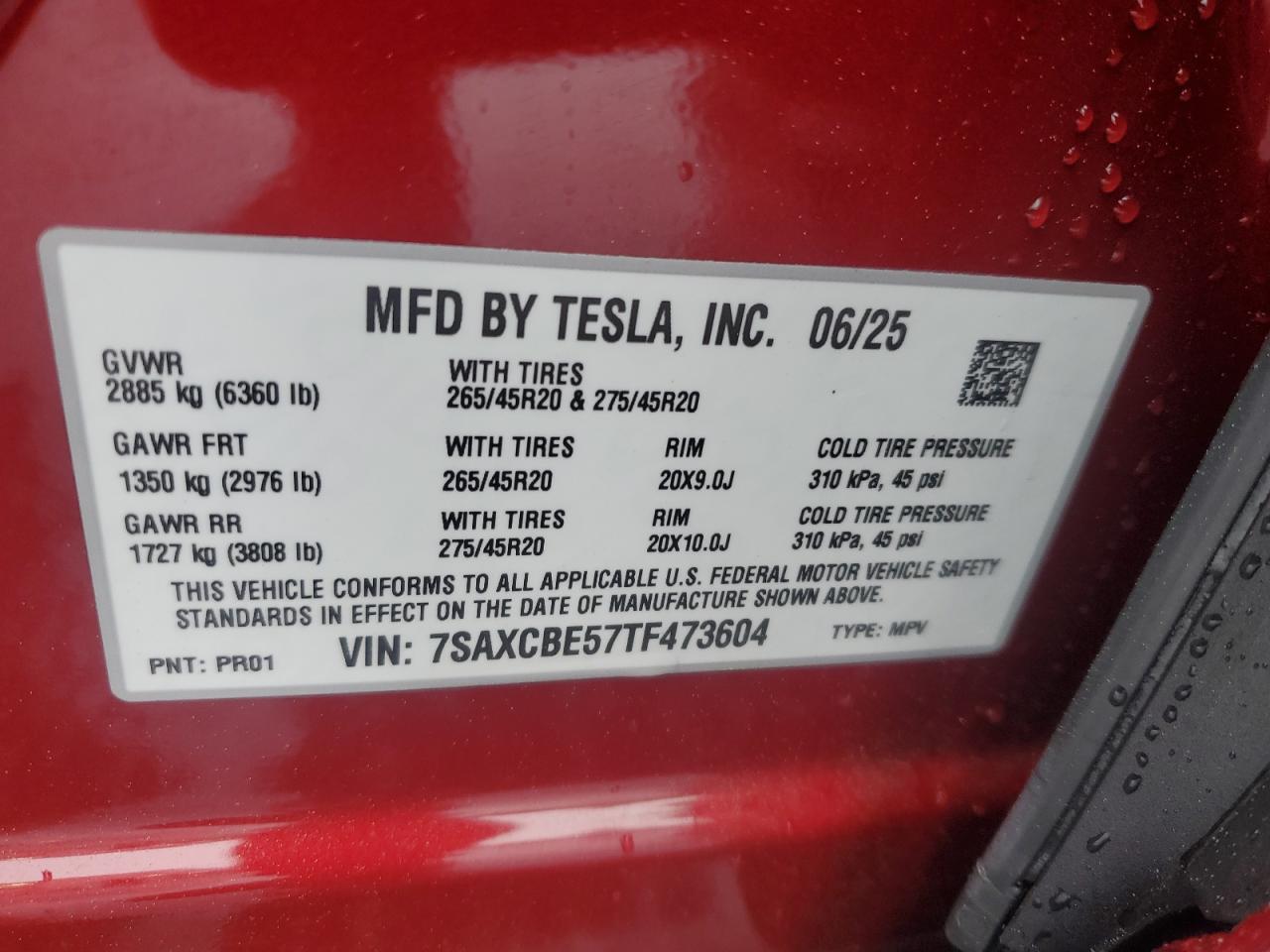 2026 Tesla Model X VIN: 7SAXCBE57TF473604 Lot: 91318105