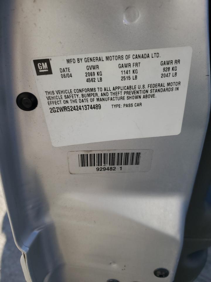 2004 Pontiac Grand Prix Gtp VIN: 2G2WR524241374489 Lot: 92189435