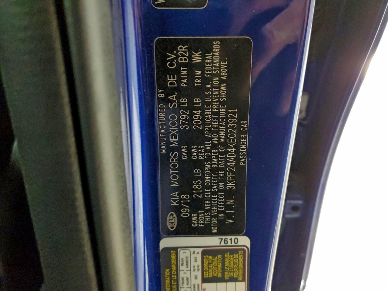 2019 Kia Forte Fe VIN: 3KPF24AD4KE023921 Lot: 93636675